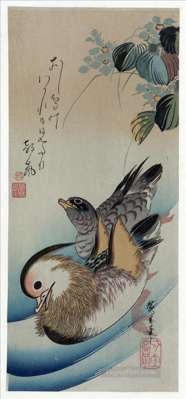 二羽のオシドリ 1838年 歌川広重 日本人油絵